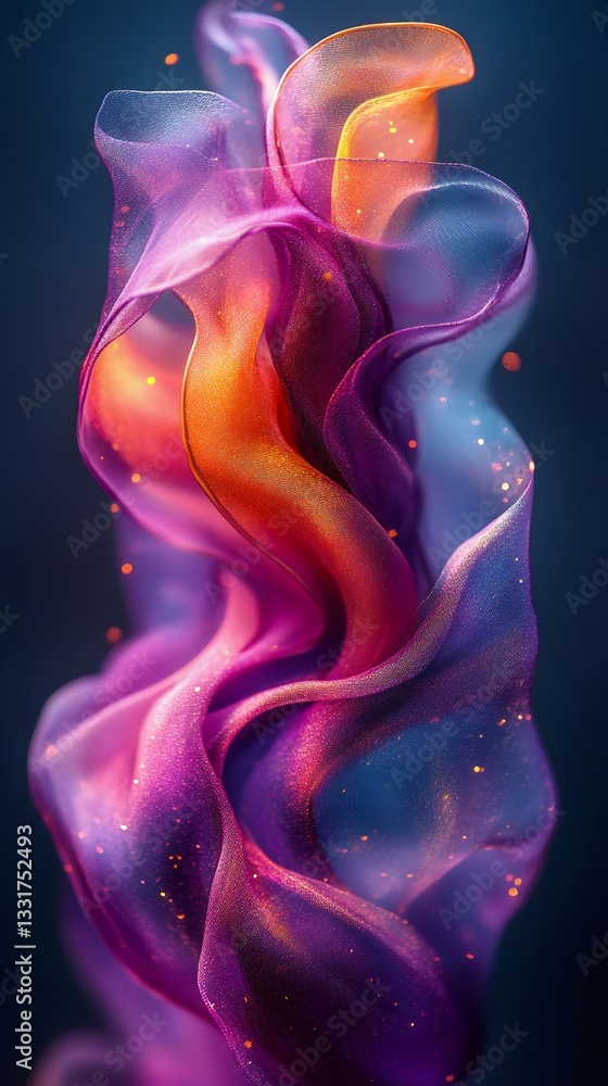 Naklejka premium A captivating abstract image featuring flowing, colorful fabric with rich gradients and a soft, luminous quality against a dark background.