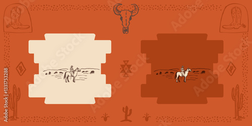 Cowboy horse cattle ranch vector illustration vintage old western country ranch art