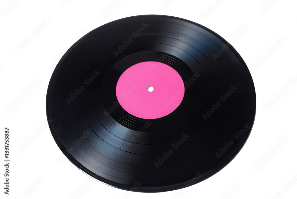 Classic Vinyl Record with Blank Pink Label on White Background Classic Vinyl Record with Blank Pink Label on White Background