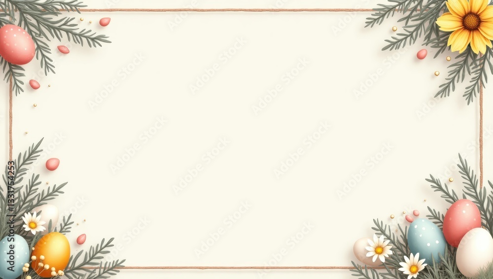 Fototapeta premium Happy easter egg day cartoon frame with colorful paper design relaxing atmosphere creative page inspiration