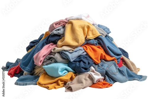 Colorful Pile of Clothes on a White Background for Cleanup Concept