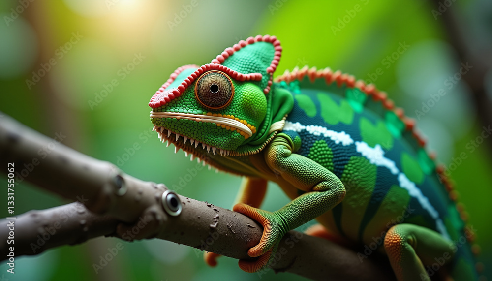 Fototapeta premium green chameleon on a branch
