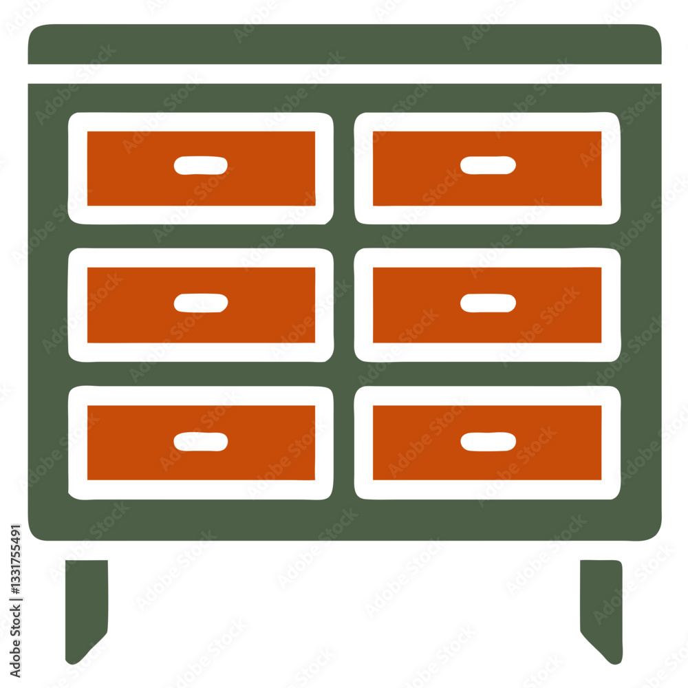Stylish Minimalist Green and Orange Wooden Drawer Chest on White Background Stylish Minimalist Green and Orange Wooden Drawer Chest on White Background