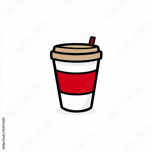Red and Beige Disposable Coffee Cup Illustration