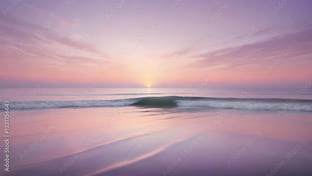 Fototapeta premium 夕日, サンセット, 海, 波, 水面, 反射, オレンジ, ピンク, 紫, 青, 空, 雲, 静寂, 穏やか, 自然, 美しい, 風景, トワイライト, 黄昏