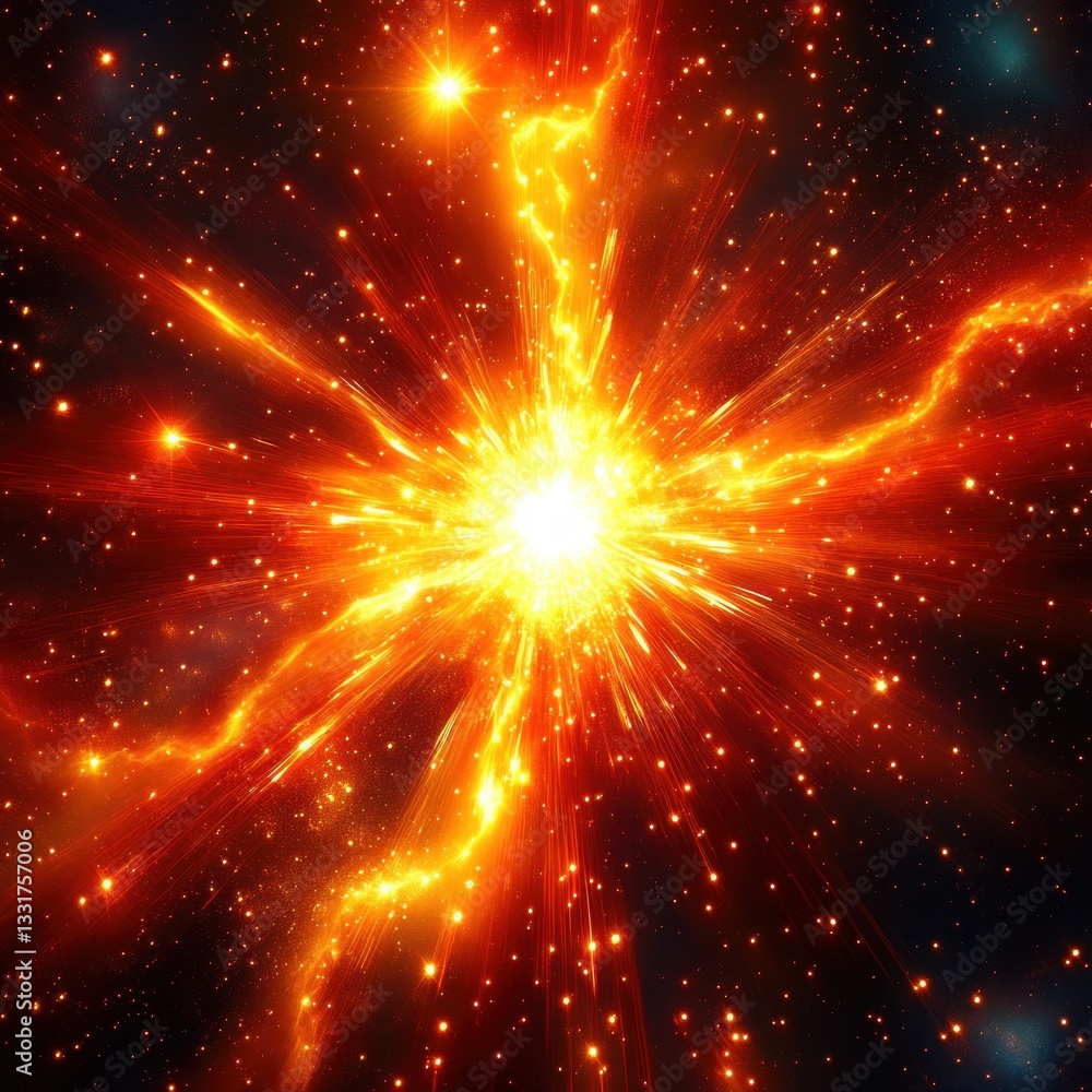 Cosmic Explosion Radiance Bright Light Effect Abstract Design Night Sky Black Yellow Orange Cosmic Explosion Radiance Bright Light Effect Abstract Design Night Sky Black Yellow Orange
