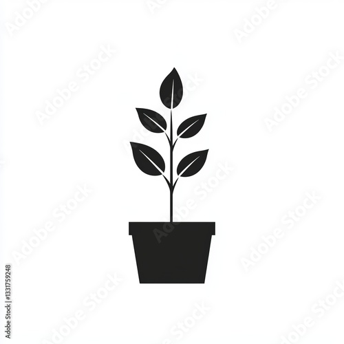 Simple Black and White Potted Plant Illustration