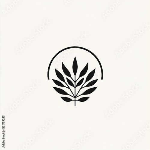 Simple Black and White Plant Illustration with Circle Frame