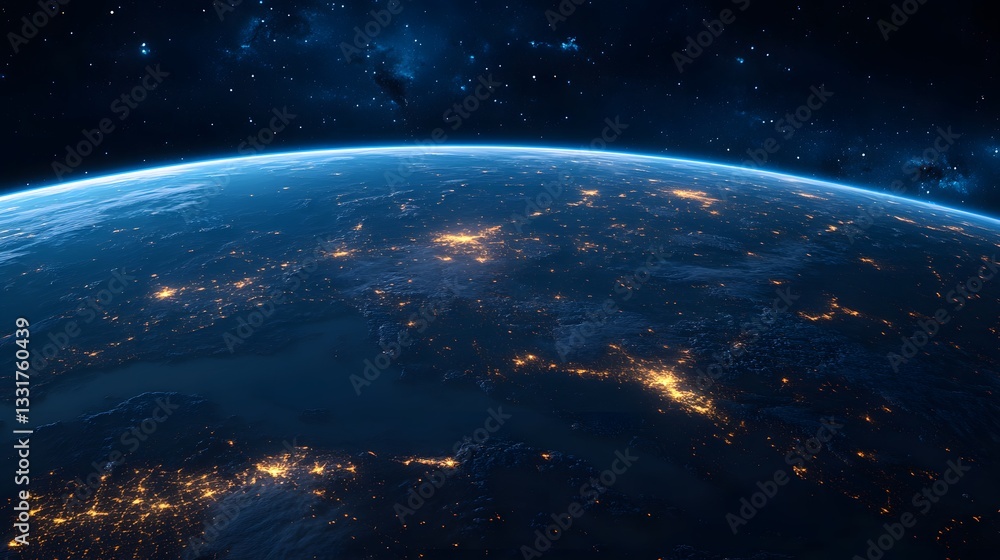 Fototapeta premium Earth at Night City Lights Glimmering Against a Dark Cosmic Background