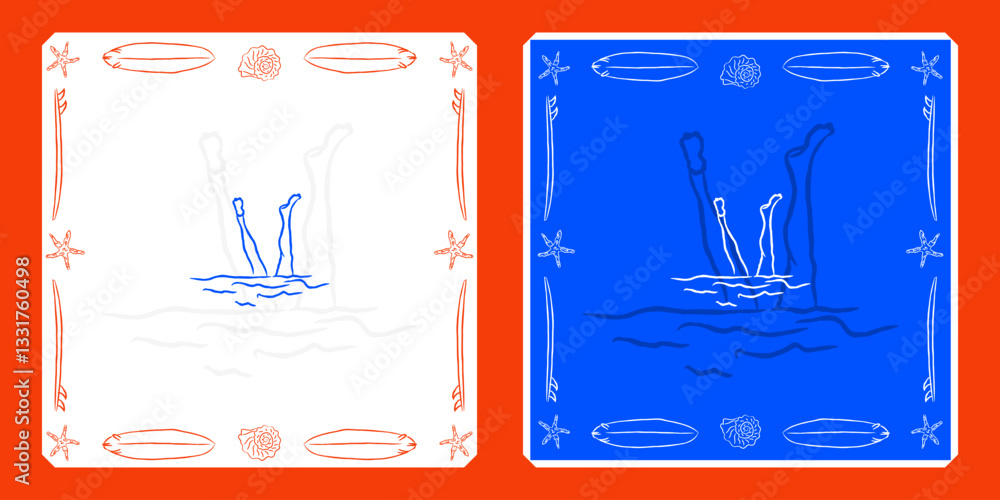 Legs under water retro summer holiday style illustration Legs under water retro summer holiday style illustration