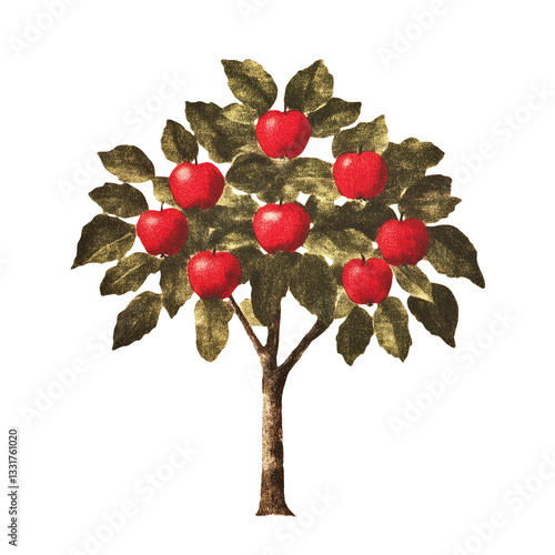 Apple tree retro style clipart illustration.