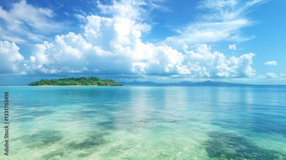 Fototapeta premium Emerald Blue Coral Reef Aerial View of Tropical Paradise Beach Island