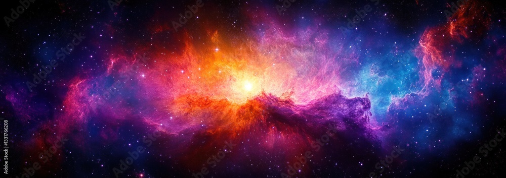 Fototapeta premium Vibrant Cosmic Nebula in Deep Space with Bright Stars and Radiant Light