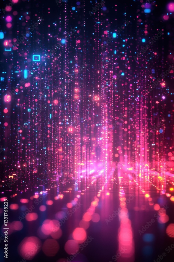 Bright colorful light patterns create a digital atmosphere in an abstract representation of technology Bright colorful light patterns create a digital atmosphere in an abstract representation of technology