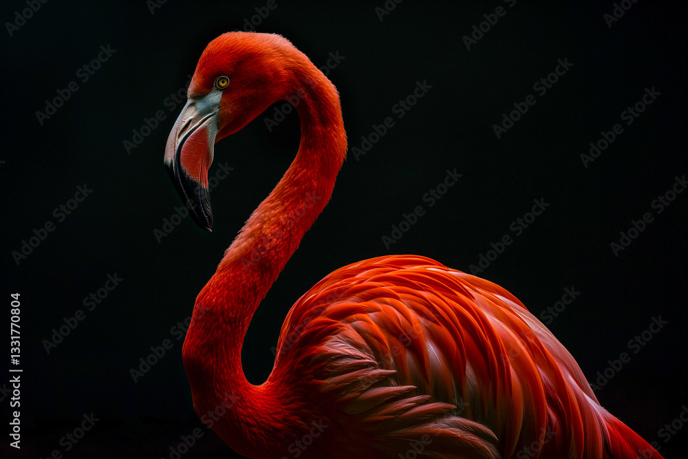 Fototapeta premium Elegant Flamingo Portrait in Dark Light. Generative AI