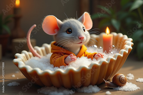 Rat with candle, mouse in the bowl.