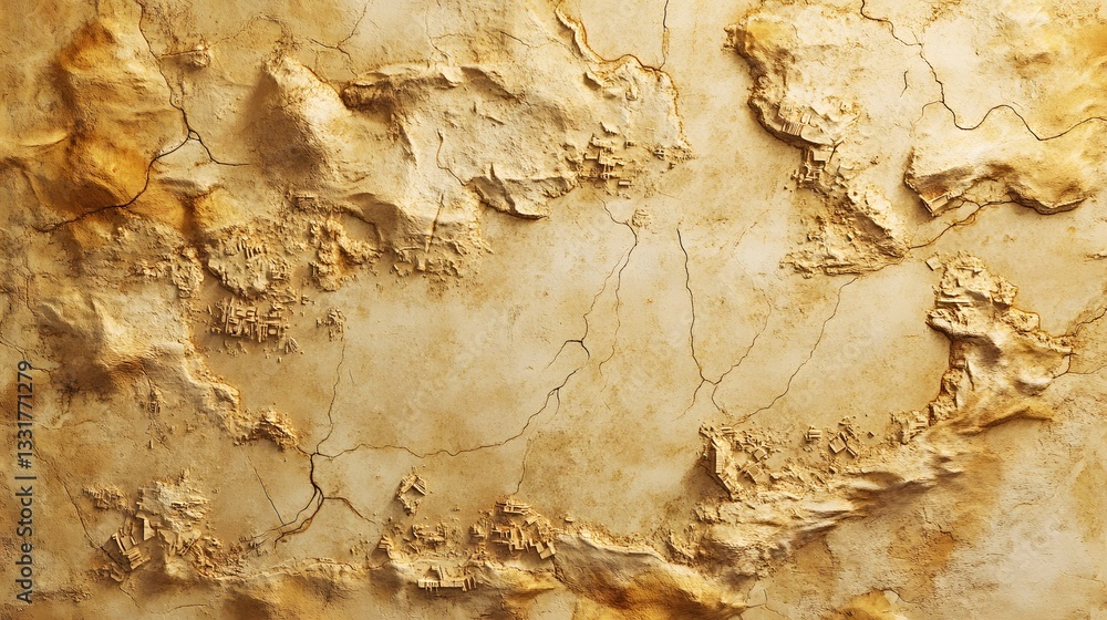 Fototapeta premium Aged Parchment Map Texture with Embossed Terrain and Dotted Routes