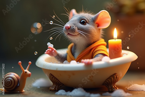 Rat with candle, mouse in the bowl.
