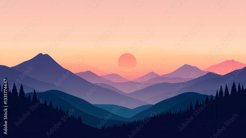 Serene Sunset Over Majestic Mountainscape Serene Sunset Over Majestic Mountainscape