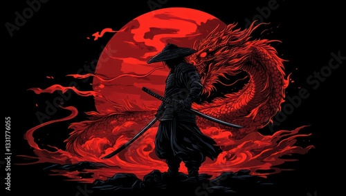 Crimson Ronin: A Samurai and Dragon Under a Blood Moon