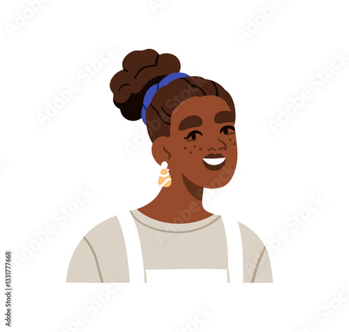 Happy African-American girl avatar. Young black woman smiling, portrait. Fema...