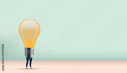 Businesswoman walking with light bulb as head representing innovation and creativity