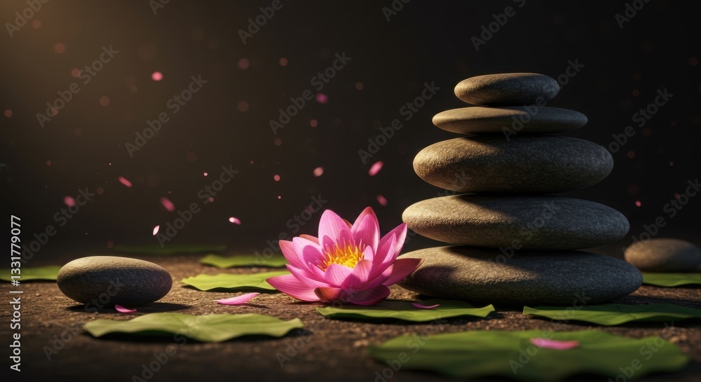 Fototapeta premium Peaceful lotus flower and zen stones.
