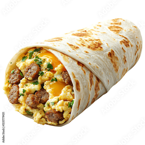 A Classic Breakfast Burrito Filled with Scrambled Eggs Isolated on Transparent Background