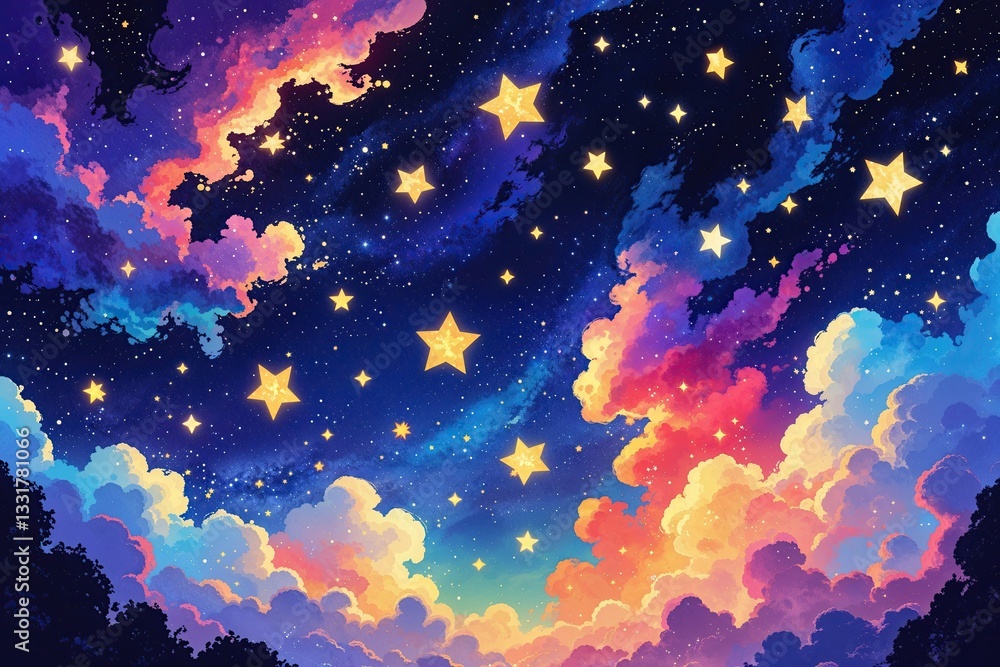 Fototapeta premium Enchanting Cosmic Artwork of Dancing Stars in a Colorful Night Sky