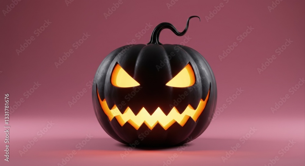 Spooky black jack-o-lantern glows brightly. Spooky black jack-o-lantern glows brightly.