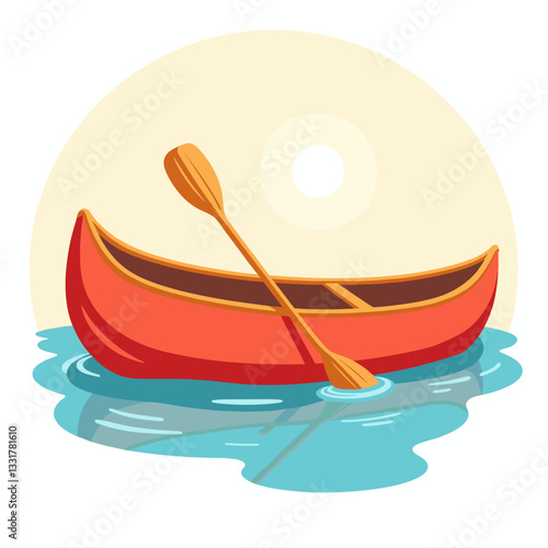 Colorful canoe with paddle in summer lake, joyful adventure