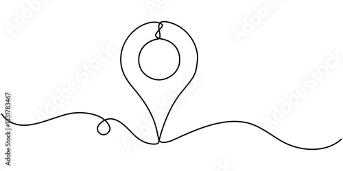 One continuous line art drawing of Location and path pointers vector illustration, continuous one line google map point route directions and location outline vector art illustration, Location Single. 