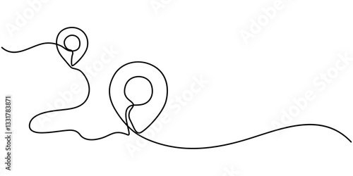 One continuous line art drawing of Location and path pointers vector illustration, continuous one line google map point route directions and location outline vector art illustration, Location Single. 