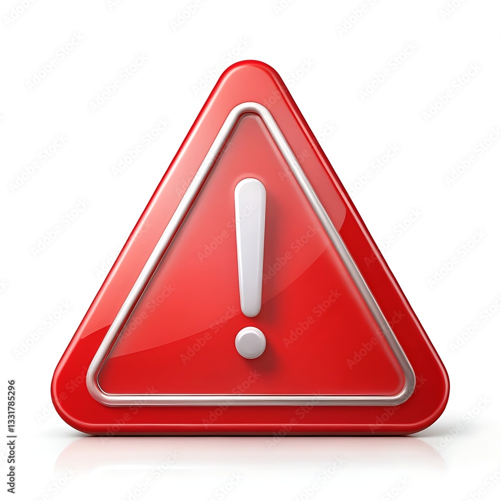 A Bold Red Triangular Warning Sign With A Stark White Exclamation Point, Conveying Urgent Caution And Demanding Immediate Attention With A Glossy Finish And Sharp Reflective Edges A Bold Red Triangular Warning Sign With A Stark White Exclamation Point, Conveying Urgent Caution And Demanding Immediate Attention With A Glossy Finish And Sharp Reflective Edges