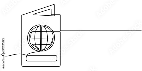 One Continuous Line Drawing of Passport Icon. Single Line Vector Illustration, Continuous one line drawing hand holding passport. airport activities concept. Single line draw design vector graphic. 