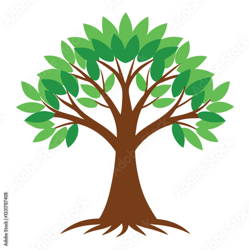 Green tree vector illustration with leaves and branches representing nature and growth