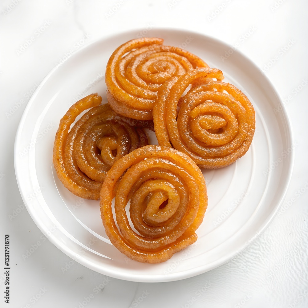 Fototapeta premium gur jalebi on white plate on white background 