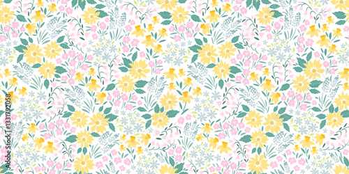 Lovely hand drawn floral seamless pattern, cute doodle flowers great for textiles, wrapping, banners, cloth, surface - vector design