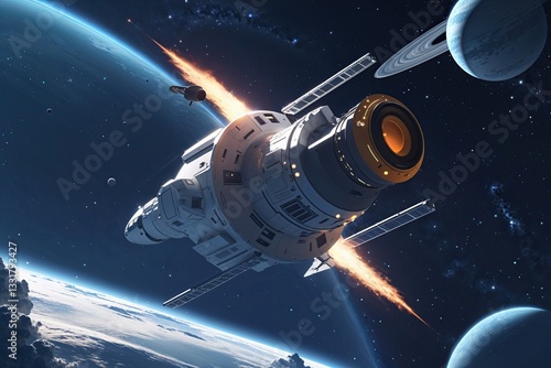 Wallpaper Mural Adorable Flat Design Spacecraft in Expansive Universe for Space Exploration Wallpaper Torontodigital.ca