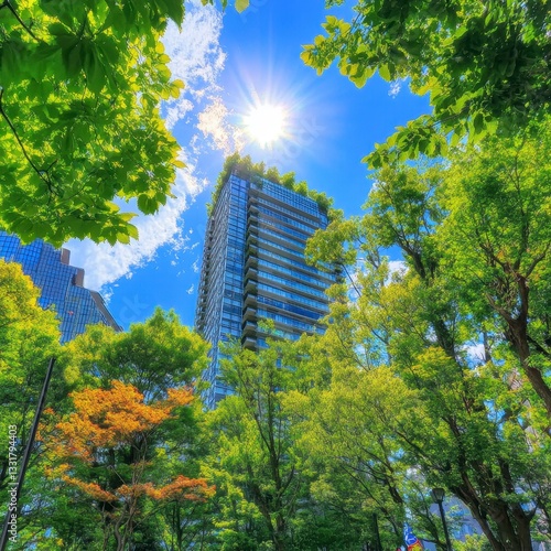 Wallpaper Mural Bright Sunlight Over Green Trees and Modern Buildings in Cityscape Torontodigital.ca