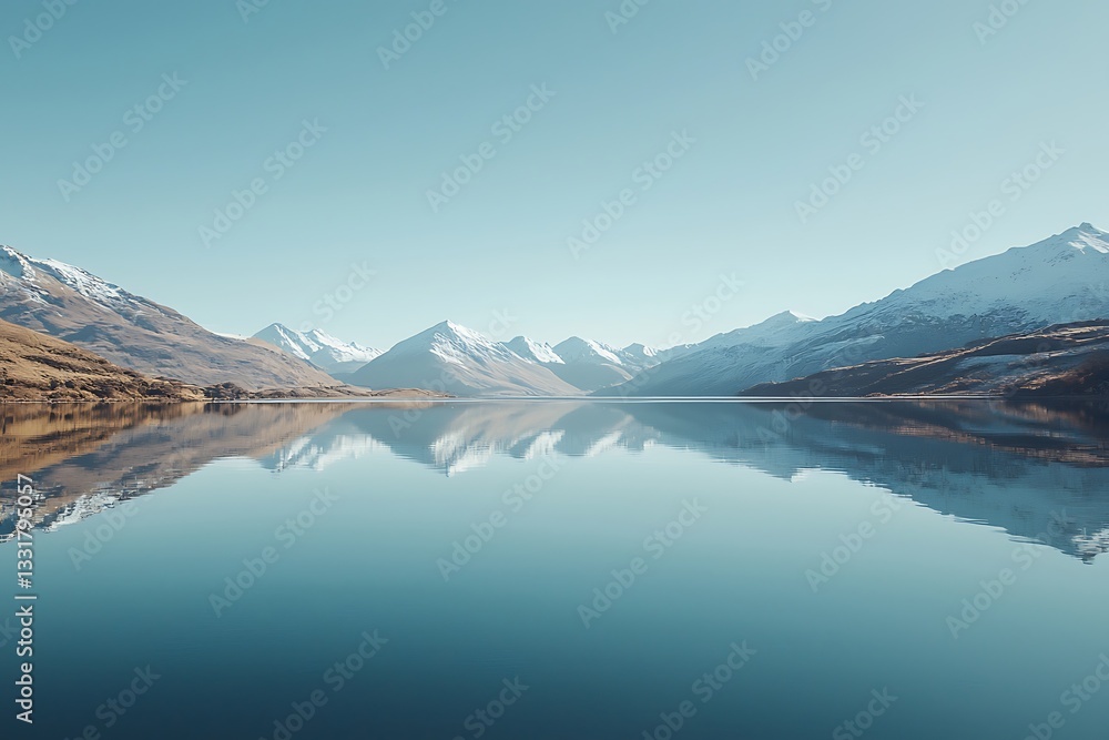Fototapeta premium Calm lake waters reflecting the grandeur the surrounding mountains