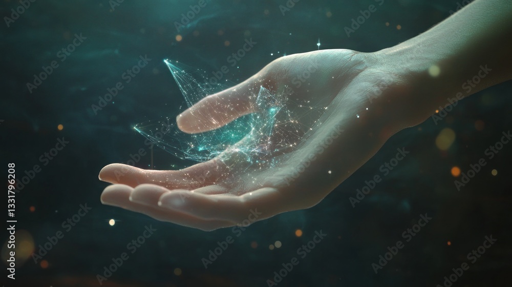 Fototapeta premium Captivating depiction of digital connectivity and human innovation hand
