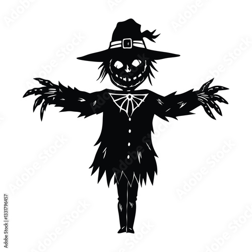 Scarecrow Silhouette: A spooky scarecrow silhouette in a hat with outstretched arms, is a chilling embodiment of autumn's eerie charm. 