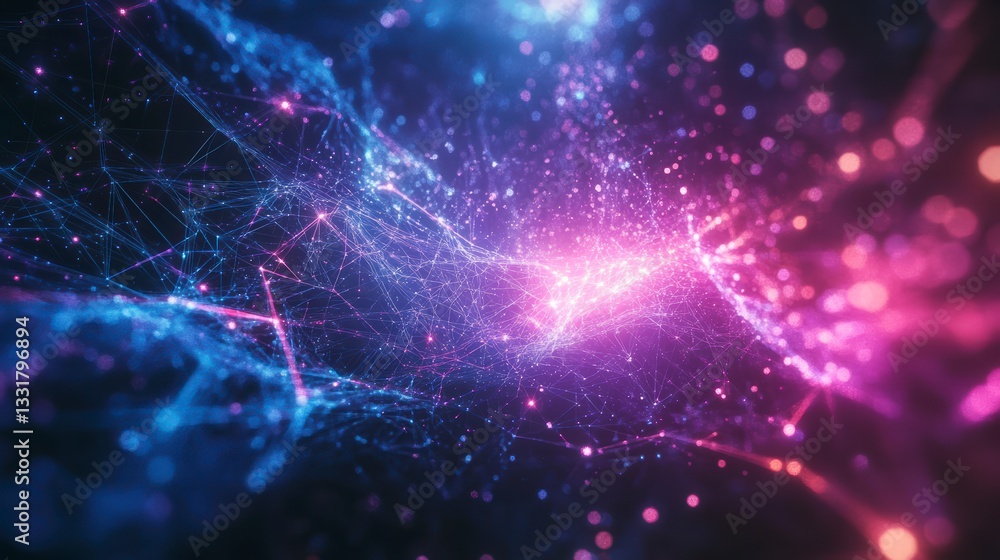 Obraz premium Cosmic Network: An abstract, vivid depiction of interconnectedness within the cosmos, using intricate lines of light and radiant nebulas to showcase the vastness and beauty of the universe.