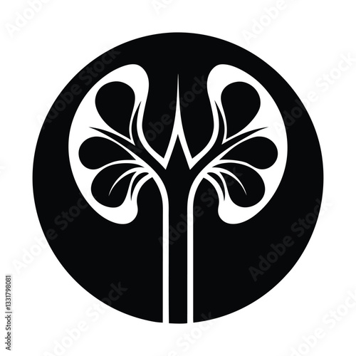 Abstract Black and White Icon Depicting Human Kidneys in a Circular Design