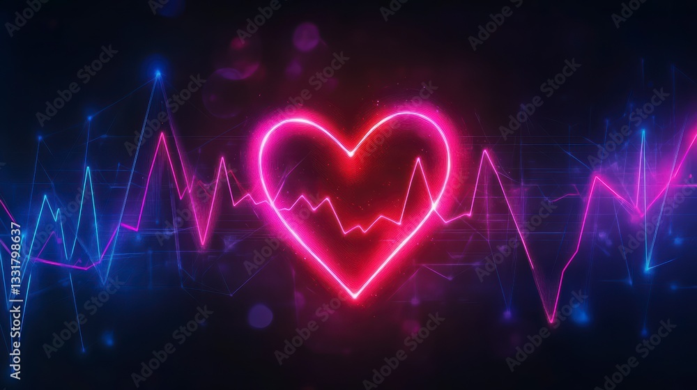 Neon Heartbeat: A vibrant neon heart pulses with a rhythmic heartbeat, symbolizing love, life, and health, against a cosmic background. Neon Heartbeat: A vibrant neon heart pulses with a rhythmic heartbeat, symbolizing love, life, and health, against a cosmic background.