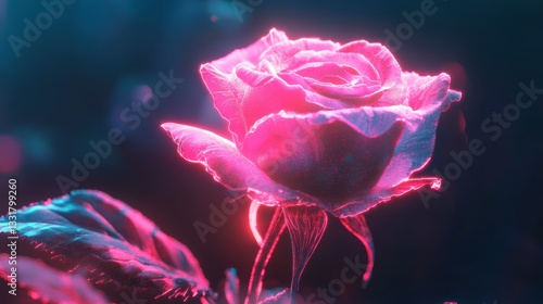 Enchanted Rose: A captivating close-up of a luminous pink rose, softly illuminated, its delicate petals highlighted against a dark backdrop, exuding an aura of romance and natural elegance.