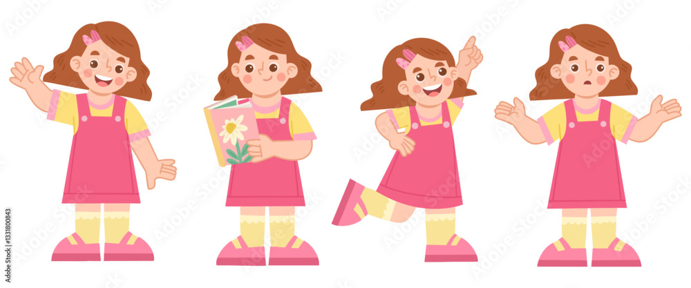 Illustration set of little girl character expressions Illustration set of little girl character expressions