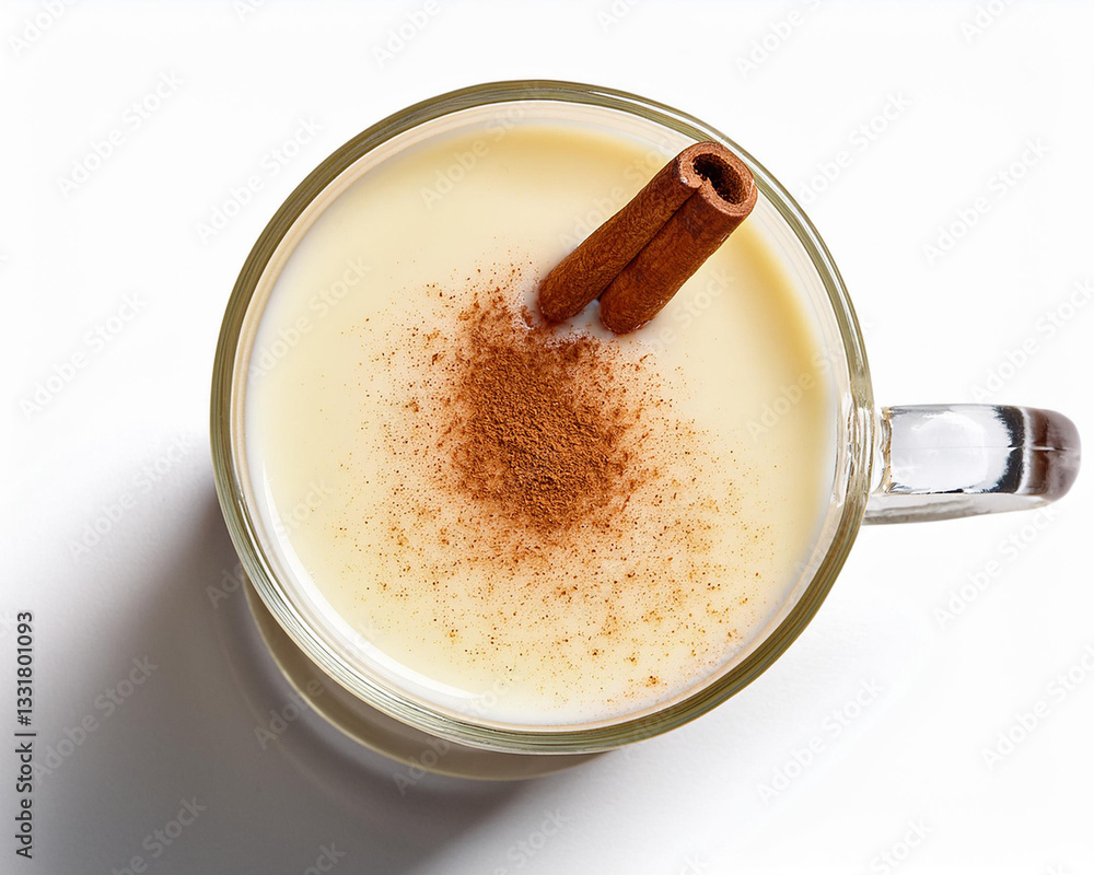 An isolated image of eggnog with a cinnamon stick on a clear or white backdrop An isolated image of eggnog with a cinnamon stick on a clear or white backdrop
