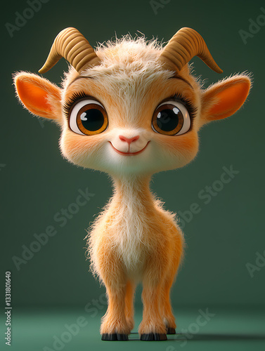 Obraz na płótnie Cute cartoon goat character with large expressive eyes stands cheerfully against a solid background showcasing its playful demeanor w salonie